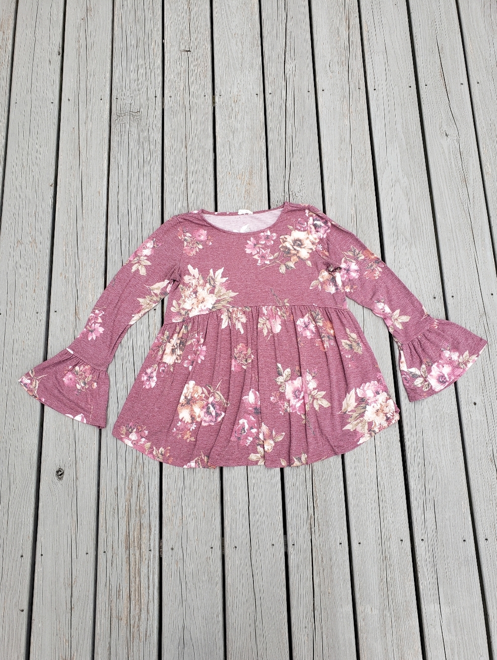 Floral Long Sleeve Flowy Peplum Tunic Top Size Medium